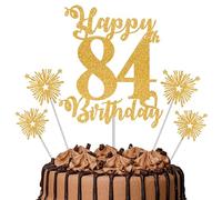 Gold Glitter 84th Birthday Cake Topper Set - 5 Piece Premium Glitter Birthday Decoration & Party Supplies for Men, Women & Kids - 84th Birthday