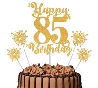Gold Glitter 85th Birthday Cake Topper Set - 5 Piece Premium Glitter Birthday Decoration & Party Supplies for Men, Women & Kids - 85th Birthday