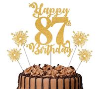 Gold Glitter 87th Birthday Cake Topper Set - 5 Piece Premium Glitter Birthday Decoration & Party Supplies for Men, Women & Kids - 87th Birthday