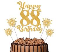 Gold Glitter 88th Birthday Cake Topper Set - 5 Piece Premium Glitter Birthday Decoration & Party Supplies for Men, Women & Kids - 88th Birthday