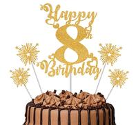 Gold Glitter 8th Birthday Cake Topper Set - 5 Piece Premium Glitter Birthday Decoration & Party Supplies for Men, Women & Kids - 8th Birthday