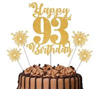 Gold Glitter 93rd Birthday Cake Topper Set - 5 Piece Premium Glitter Birthday Decoration & Party Supplies for Men, Women & Kids - 93rd Birthday
