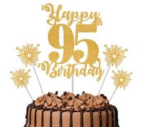 Gold Glitter 95th Birthday Cake Topper Set - 5 Piece Premium Glitter Birthday Decoration & Party Supplies for Men, Women & Kids - 95th Birthday