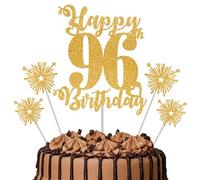 Gold Glitter 96th Birthday Cake Topper Set - 5 Piece Premium Glitter Birthday Decoration & Party Supplies for Men, Women & Kids - 96th Birthday