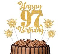 Gold Glitter 97th Birthday Cake Topper Set - 5 Piece Premium Glitter Birthday Decoration & Party Supplies for Men, Women & Kids - 97th Birthday