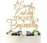 Gold Glitter A Sweet Ending to A New Beginning Cake Topper, the Adventure Begins/Congratulations, Funny Graduation Wedding Retirement Farewell Party Decorations Supplies