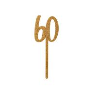 Gold Glitter Acrylic 60 Cake Topper, 60th Birthday Cake Decoration, 7.5 x 20 cm