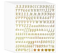 Gold Glitter Alphabet Stickers 0.5 Inch, 10 Vinyl Letter and Number Sheets for Journalling Scrapbooks and Labelling, Decorative Text Stickers for Planners Notebooks Bottles and Creative Projects