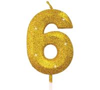 Gold Glitter Birthday Candles 6th Shiny Gold Cake Toppers Candle for Women Men Bachelorette, Wedding, Graduation, Anniversary, Golden Birthday Party Decorations Supplies, Number 6