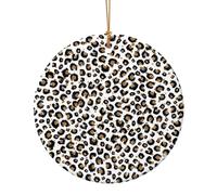 Gold Glitter Black Leopard Animal Print Christmas Tree Ornaments - Round Ceramic Decor, Holiday Hanging Decorations, Xmas Gifts 9cm