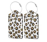 Gold Glitter Black Leopard Animal Print,Luggage Tags Pu Leather Name Tag Travel Suitcase Identifier ID Tags Durable Luggage Label 2 pcs