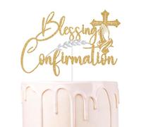Gold Glitter Blessing Confirmation Cake Topper, First Holy Communion/On Your Confirmation, Baptism Baby Shower Bridal Shower Engagement Party Decorations Supplies