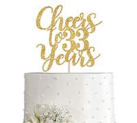 Gold Glitter Cheers to 33 years cake topper, Gold Happy 33rd Birthday Cake Topper, Birthday Party Decorations, Supplies