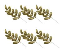 Gold Glitter Christmas Tree Picks Sprays, 35cm Artificial Leaf Stems, 6Pcs