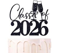 Gold Glitter Class of 2026 Cake Topper, Disco Champagne Congratulations Décor, 2026 Bowties Senior High School College University Graduation Party Decorations Supplies (Black)