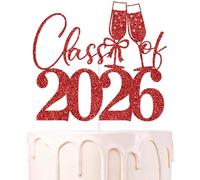 Gold Glitter Class of 2026 Cake Topper, Disco Champagne Congratulations Décor, 2026 Bowties Senior High School College University Graduation Party Decorations Supplies (Red)