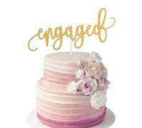 Gold Glitter Engaged Cake Topper - Engagement Theme Cake Topper, Wedding Anniversary Bridal Shower Bachelorette Party Cake Decorations Party Supplies