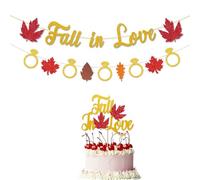 Gold Glitter Fall In Love With Maple Leaves Diamonds and Big Cake Topper Banner Garland For Bridal Shower Wedding Table Thanksgving Engagement Baby Shower Bachelorette Bride to be Party Decorations