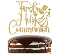 Gold Glitter First Holy Communion Cake Topper, Prayer Cross My Baptism Decor, Religious Christening Wedding Baptism Baby Shower Party Decorations Supplies