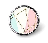 Gold Glitter Geometric on Turquoise White Pink Marble Texture Round Brooch Pin, Unisex Smooth Surface Lapel Tie Pin, Lightweight Badge Jewelry Crafts Decor for Costume Accessory Men Women