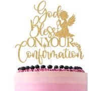 Gold Glitter God Bless on Your Confirmation Cake Topper, Mi Confirmation/My Baptism, Baptism Christening Bridal Shower Engagement Party Decorations Supplies