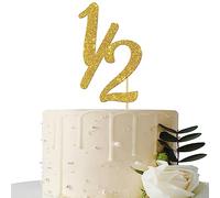 Gold Glitter Half Year Old Cake Topper - Half Year Cake Topper - for Half Year Anniversary / Baby Shower / Baby's Half Year Old Birthday Party Decorations