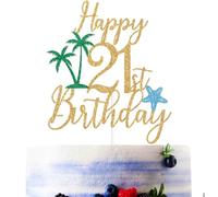 Gold Glitter Happy 21st Birthday Cake Topper, Summer Beach 21st Birthday Cake Décor, Hawaiian Aloha Weekends Party Decorations Supplies