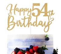 Gold Glitter Happy 54th Birthday Cake Topper, Cheers to 54 Years/54 Years Loved & Blessed, Funny 54th Birthday Party Decorations Supplies