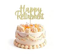 Gold Glitter Happy Retirement Cake Topper Cake Decorations Cupcake Toppers