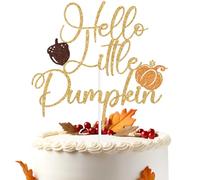 Gold Glitter Hello Little Pumpkin Cake Topper, Our Little Pumpkin is on the Way Décor, Funny Fall Autumn Baby Shower Bridal Shower Festival Party Decorations Supplies