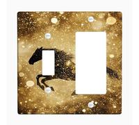Gold Glitter Horse Light Switch Cover Plates/Outlet Covers, Elegant Western Decor for Home Accents, Thermoplastic Wall Plates, Standard Size Toggle Rocker