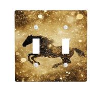 Gold Glitter Horse Light Switch Cover Plates/Outlet Covers, Elegant Western Decor for Home Accents, Thermoplastic Wall Plates, Standard Size Double Toggle