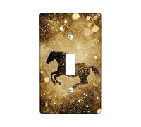 Gold Glitter Horse Light Switch Cover Plates/Outlet Covers, Elegant Western Decor for Home Accents, Thermoplastic Wall Plates, Standard Size Single Toggle