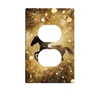 Gold Glitter Horse Light Switch Cover Plates/Outlet Covers, Elegant Western Decor for Home Accents, Thermoplastic Wall Plates, Standard Size Single Duplex Outlet