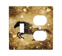Gold Glitter Horse Light Switch Cover Plates/Outlet Covers, Elegant Western Decor for Home Accents, Thermoplastic Wall Plates, Standard Size Toggle Duplex