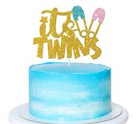 Gold Glitter It's Twins Cake Topper, Baby Shower/Oh Babies/Gender Reveal/Welcome Baby Party Decorations