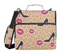 Gold Glitter Leopard Print Ring Binder with Fashion Elements, 1.5 Inch with Extra Pockets with Handle, Multi-Pocket Organizer for School Office
