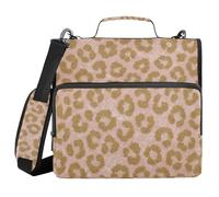Gold glitter leopard print with lace patterns, 3 rings, 3.8cm, office binder organizer with shoulder strap and handle, easy to carry, binder organizer