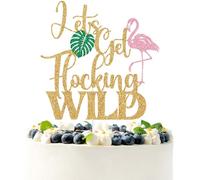 Gold Glitter Let's Get Flocking Wild Cake Topper, Flamingo Flower Plam Leave Wedding Bachelorette Party Décor, Hawaiian Summer Luau Birthday Baby Shower Party Decorations Supplies