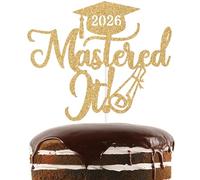 Gold Glitter Mastered It 2026 Cake Topper, Master's Degree Survivor/Class of 2026, Funny Master Graduation Party Decorations Supplies