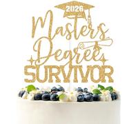 Gold Glitter Master's Degree Survivor Cake Topper, Mastered It/Happy Master's Degree, 2026 Master Graduation Party Decorations Supplies