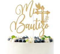 Gold Glitter Mi Bautizo Cake Topper, God Bless This Child/My Baptism, Spanish Baptism Religious Christening Baby Shower Party Decorations Supplies