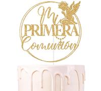 Gold Glitter Mi Primera Comunion Cake Topper, Spanish First Holy Communion Decor, Religious Christening Baptism Baby Shower Party Decorations Supplies