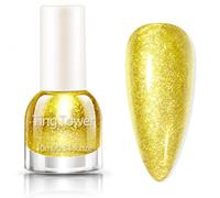 Gold Glitter Nail Polish - Sparkly Golden Yellow Nail Varnish, 60 Second Quick Dry High Shine Nail Paint, Long Lasting Non Gel Colour for DIY Manicure, Nail Art & Party Looks, 10ml