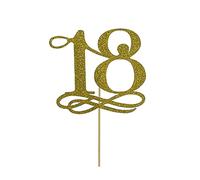 Gold Glitter Number 18 Cake Topper - Happy 18th Birthday, Cheers to 18 Years, Hello 18