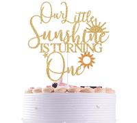 Gold Glitter Our Little Sunshine is Turning One Cake Topper, Sun One/Sunshine Happy 1st Birthday, Funny Baby's 1st Birthday Party Decorations Supplies
