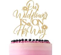 Gold Glitter Our Wildflower is on Her Way Cake Topper, A Little Wildflower is on the Way Decor, Funny Baby Shower Party Decorations Supplies