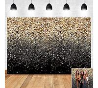 Gold Glitter Paint Photography Backdrop Sequin Spot Bokeh and Black Starry Sky Background Supplies Wedding Adult Baby Portrait Shooting Large Banner Photobooth Props 7x5ft