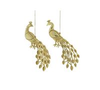Gold Glitter Peacock Christmas Tree Decorations 21cm Pack x2 Assorted