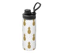 Gold Glitter Pineapples Fruit 18oz (530ml) Sports Water Bottle-Full Wrap Print Design,Double-Wall Vacuum Insulated, Leakproof, Stainless Steel Thermal Flask for Gym Hiking Travel